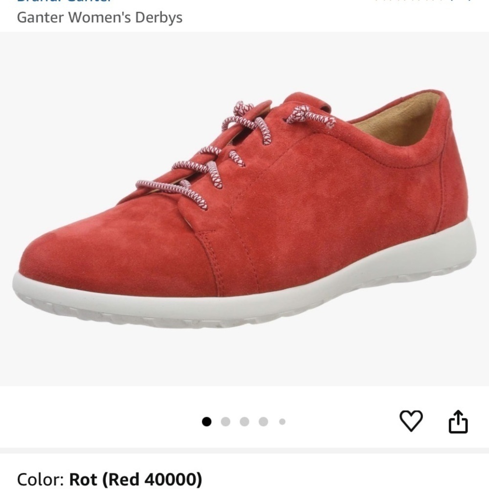 Ganter Gabby Derbys Red Suede Comfort Shoe Sneakers Size 7.5 G/41 EU/10 US